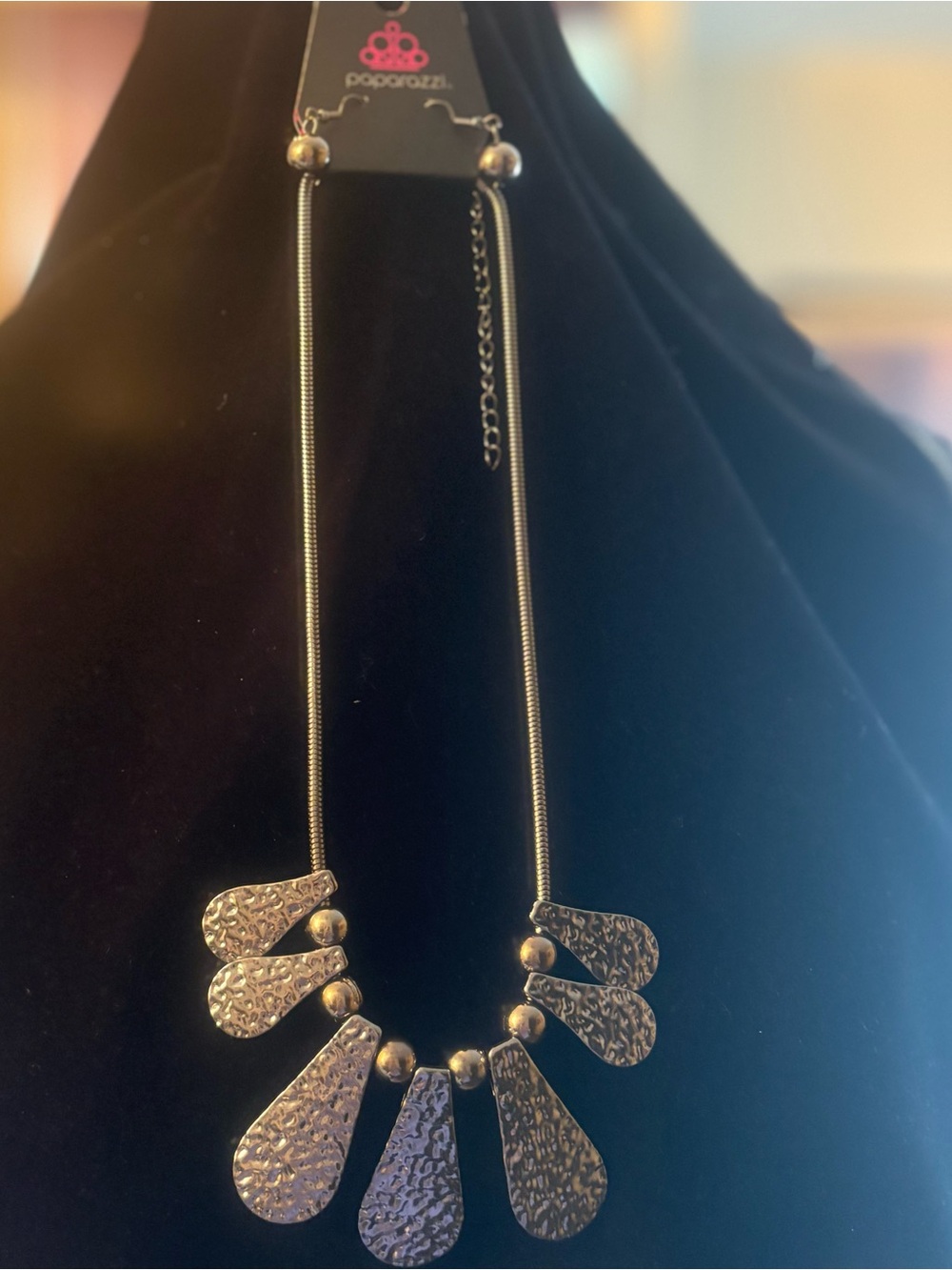 Paparazzi Silver Textured Teardrop Statement Necklace -